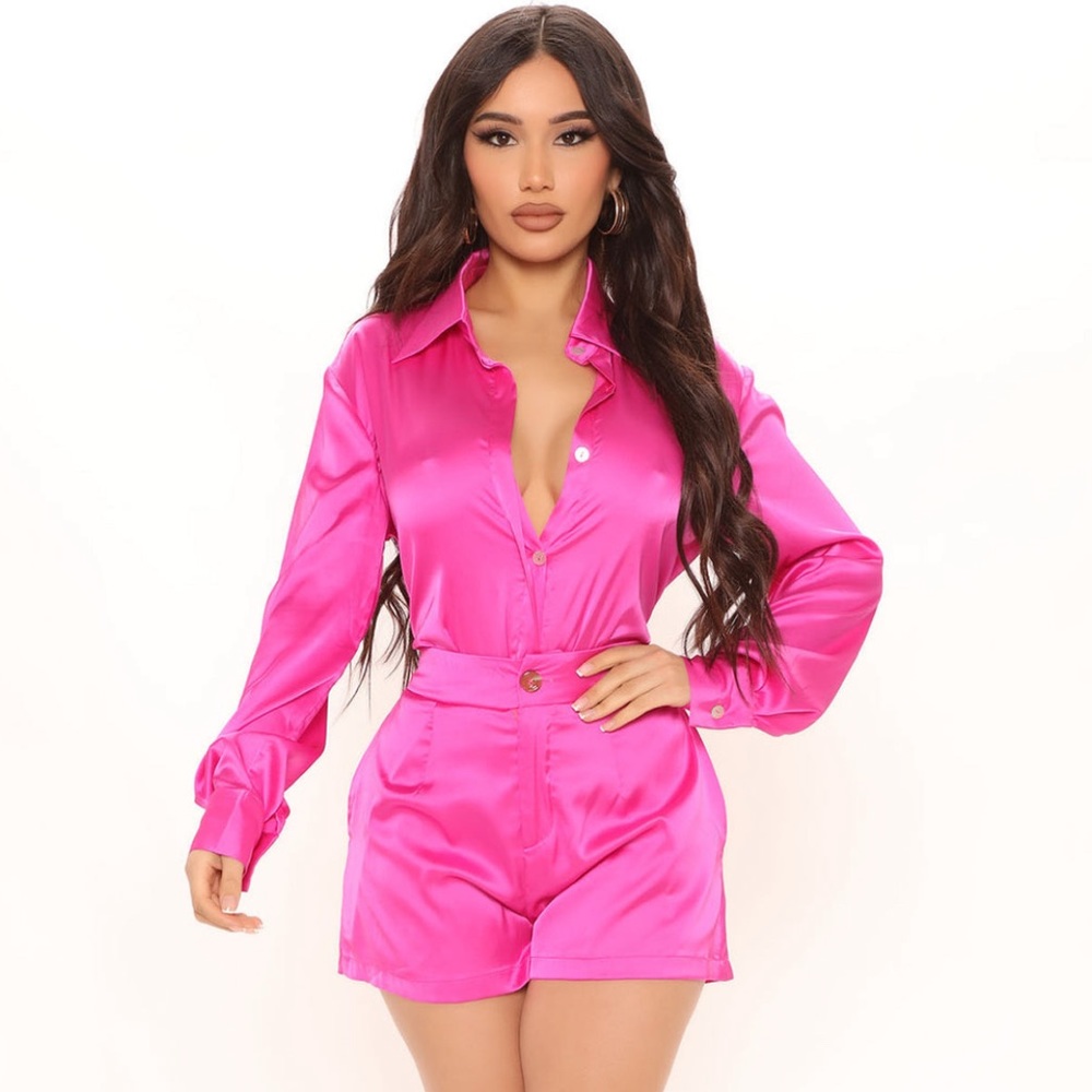 Office Favorite Satin Short Set - Fuchsia